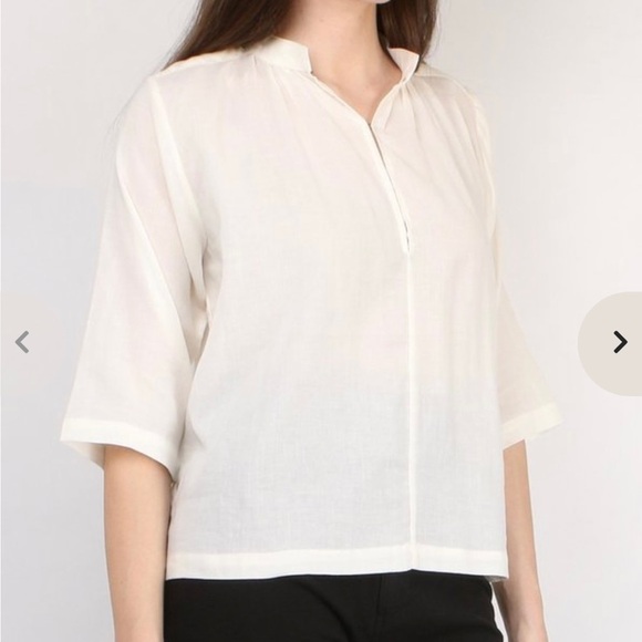 Apiece Apart 100% cotton shirred agata blouse in cream - Picture 3 of 8